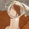 Летняя модная женская обувь, свадебные туфли, вечерние туфли с жемчугом и стразами, бисером, туфли на шнуровке, белые туфли подружки невесты