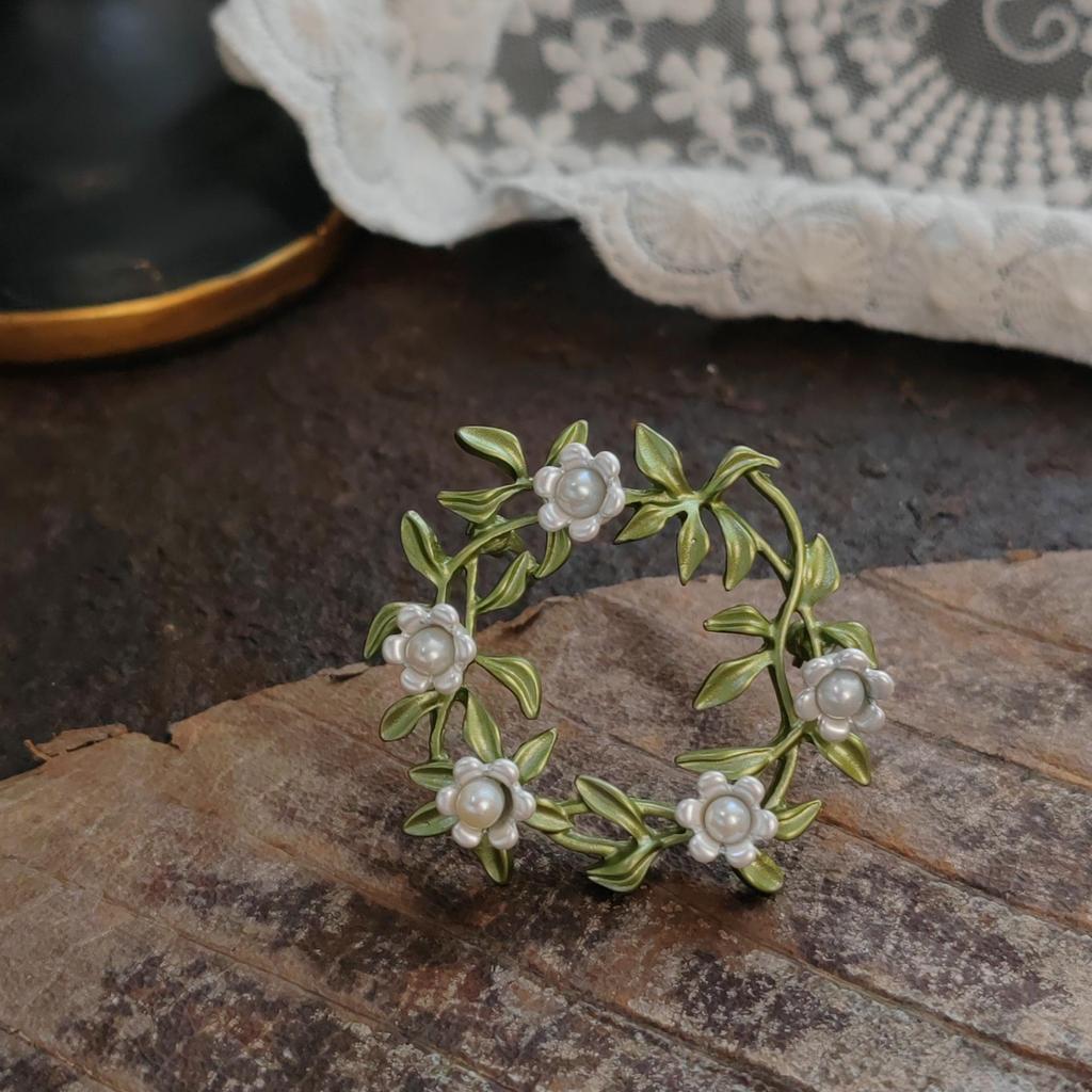 Vintage Lily of the Valley Pendant Brooch with Handmade Enamel Leaves Corsage Pin.