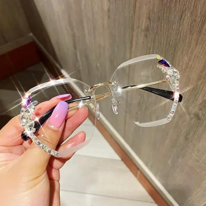 Vintage Rimless Rhinestone Sunglasses Fashion Brand Designer Sunglasses Fashion Retro Cutting Lens Gradient Sun Glasses
