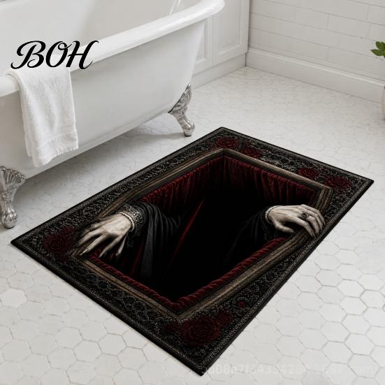 Easy Clean Doormat 3D Visual Halloween Rug, Non-Slip Creepy Bathroom Bedroom Decorative Mat Washable Spooky Floor for Entrance Kitchen Indoor Rug
