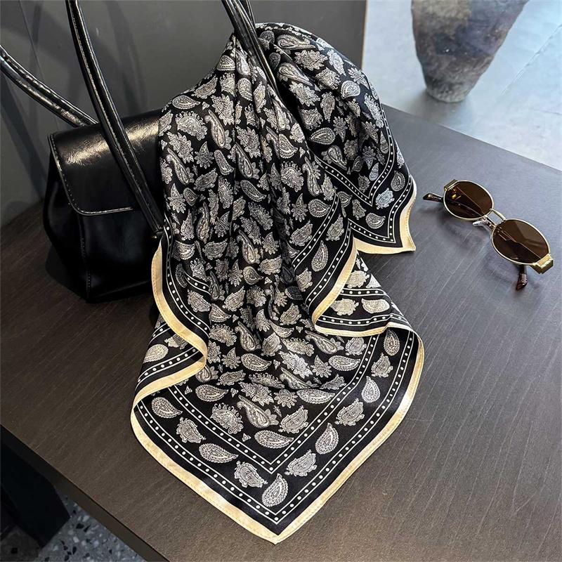 Luxury Brand 100% Natural Silk Scarf Women Design Small Square Shawl Hair Ribbon Headband Fashion Neckerchief Bandana