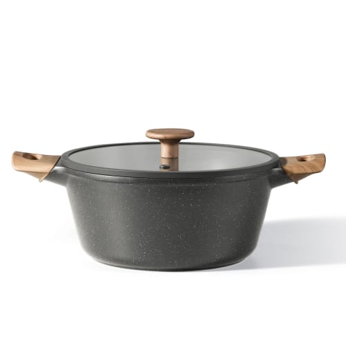 CAROTE Cozy Black Series 24cm Two-Handled Pot, Induction & Gas Compatible, Tabletop Pot, Free of PFOA and Other Harmful Substances, 5-Layer Marble Coa