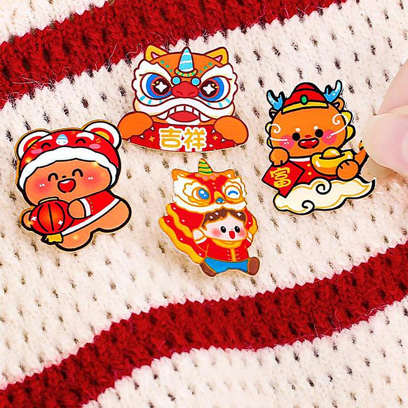 Креативная брошь в виде дракона в китайском стиле, мультяшный милый дракон, акриловая брошь-благословение, значок на лацкан, ювелирное украшение в подарок на Новый год