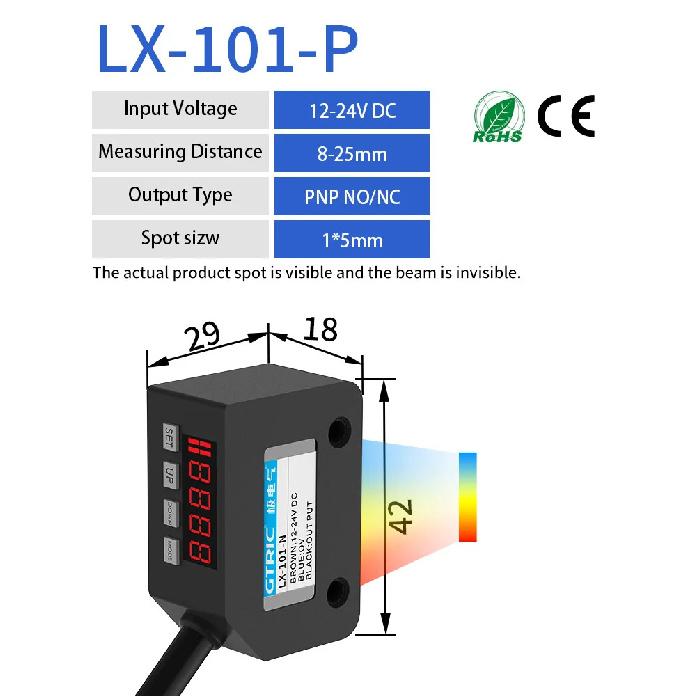 GTRIC Color Sensor Photoelectric Switch RGB Mark Recognition Deviation Correction 12-24V DC NPN PNP Differentiation Positioning