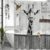 Black and White Giraffe Yellow Duck Shower Curtain, Bathroom Decorative Shower Curtain, Waterproof Shower Curtain with Hooks