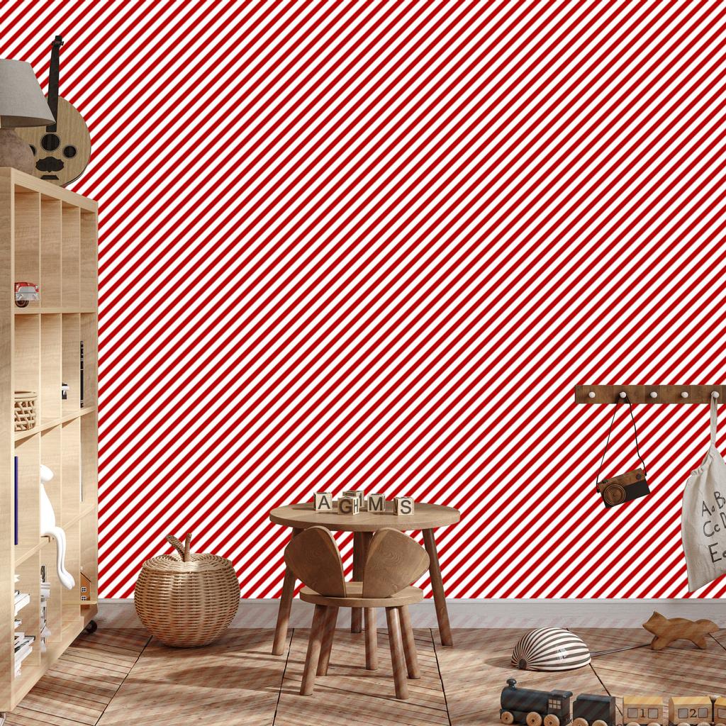 Christmas Coral and Red Stripes Wallpaper for Living Room and Bedroom 50x1000