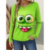 3D Топ с принтом забавного лица, повседневные женские футболки с длинным рукавом - Мягкая полиэстеровая ткань средней эластичности, одежда свободного кроя для весны и осени
