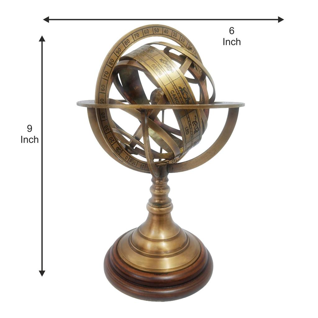 Mini Brass Armillary Globe – Vintage Maritime Decorative Showpiece