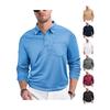 Men's Casual Loose-Fit Button-Front Plain Long-Sleeved Mesh Collar Polo Shirt