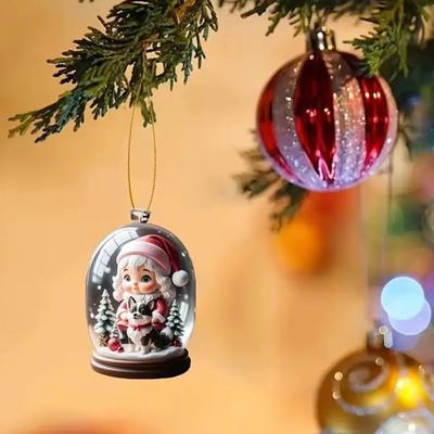 Рождественский орнамент 2D плоский акриловый подвесной орнамент мультяшная рождественская девочка и собака кулон
