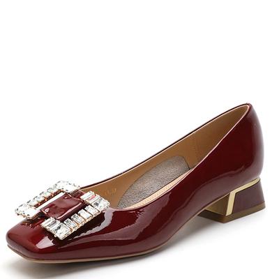 Модные туфли-лодочки из натуральной кожи для офиса и дам, брендовые туфли с кристаллами, женские туфли на весну, женские туфли-лодочки на толстом каблуке, свадебные туфли