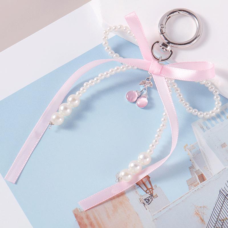 Брелок-бантик из искусственного жемчуга, брелок с бисером и лентой, подвесные аксессуары в корейском стиле, подвеска для сумки Y2K, декоративные аксессуары