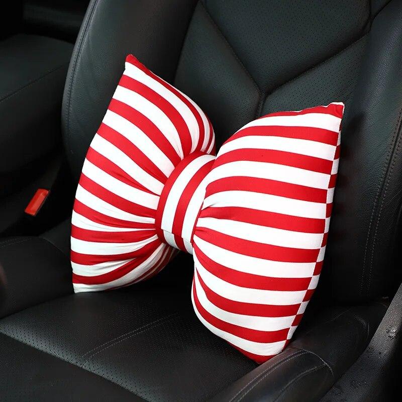New Car Seat Headrest Pillow Cute Bow Velvet Neck Headrest Lumbar Pillow Soft Support Protector Cushion For Car