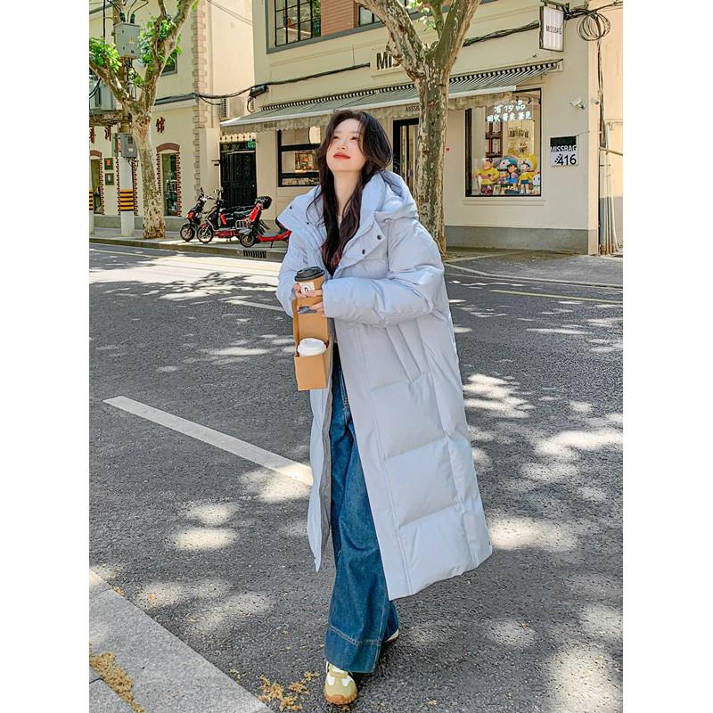 Womens Long Puffer Coat Winter Thick Warm Oversized Down Jacket Knee-Length Casual Hooded Parka