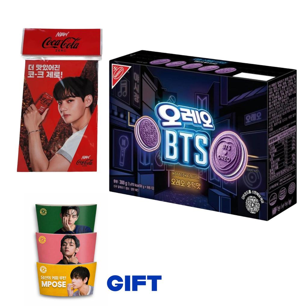 BTS x Oreo Ограниченная серия Хотток (Корейский сладкий блинчик) Набор из 3-х видов: Печенье с ароматом + Рукав для стакана с рисунком V из BTS