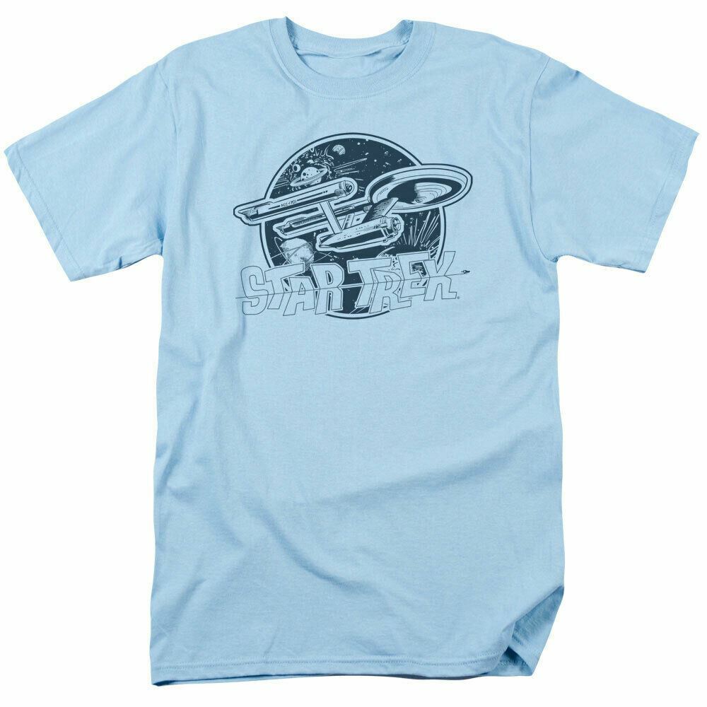 Star Trek Retro Enterprise T-shirt Licensed SciFi TV Classic Tee New Light Blue