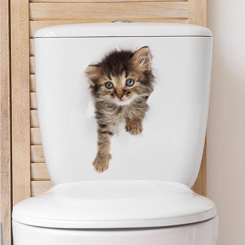 Креативная реалистичная 3D наклейка на унитаз с милым котом Vision, забавная наклейка с изображением животных для ванной комнаты, декор крышки унитаза, самоклеящаяся ПВХ, водонепроницаемая картина