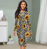 Облегающее офисное платье с длинным рукавом и талией, элегантное облегающее платье с леопардовым принтом
