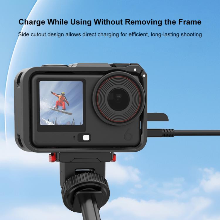 Для DJI Osmo Action 6 PULUZ Пластиковая клетка Рама-адаптер с вертикально-горизонтальным расширением с креплением для холодного башмака (черный)