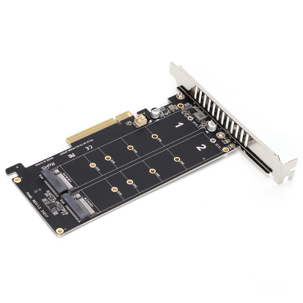 2 X 32Gbps M.2 SSD PCIE X8 M Key Hard Drive Converter Dual Port M.2 NVMe Adapter Card PC Upgrade