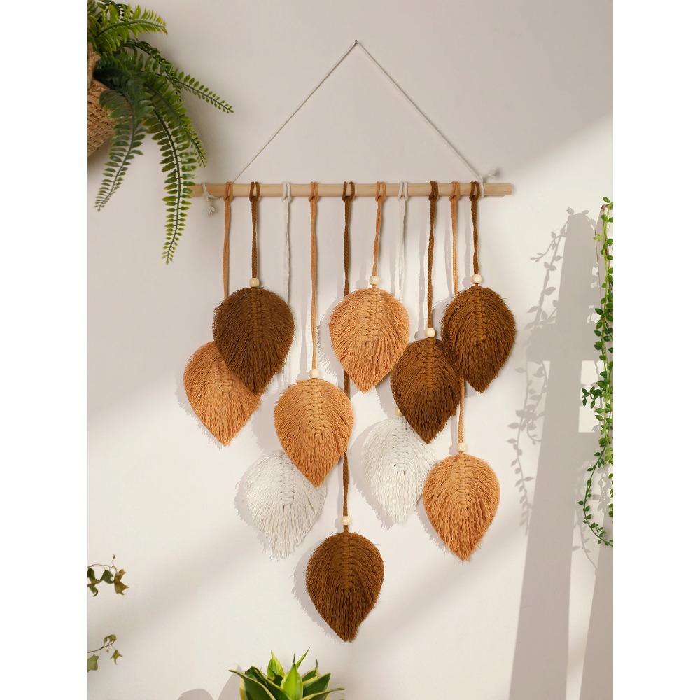 Leaf Macrame Tapestry Brown Green Wall Tapestry Boho Home Decoration Macrame Wall Hanging Home Living Room Decors Aesthetic Gift