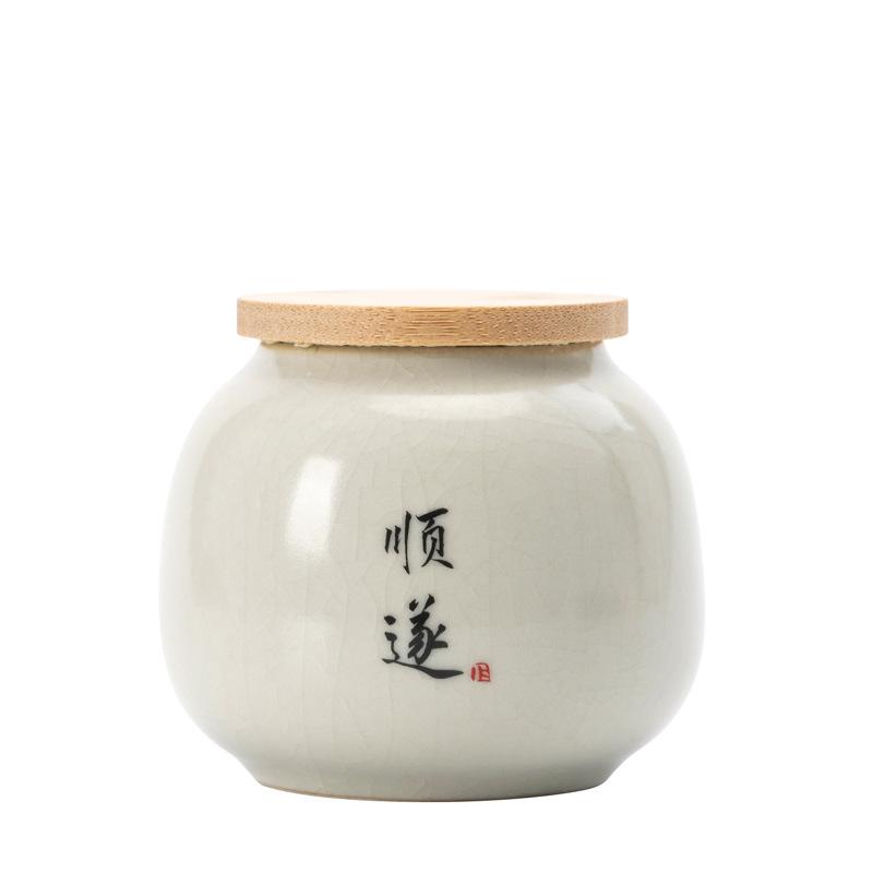 Ru Kiln Calligraphy Tea Canister Ceramic Mini Small Sealed Jar Pu'er Red Green Tea Storage Tea Powder Canister Dried Fruit Moist