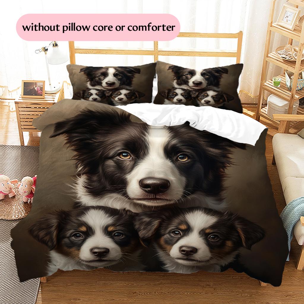 Border Collie Pattern Bedding Home Decoration Birthday Gift (1 * duvet cover + 2 * pillowcase, without core)