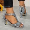 Мода Задняя Молния Пакет Каблук Рыбий Носок Туфли Женские 2025 Лето Новые Большой Размер Боковые Пустоты Тонкий Каблук Римские Сандалии