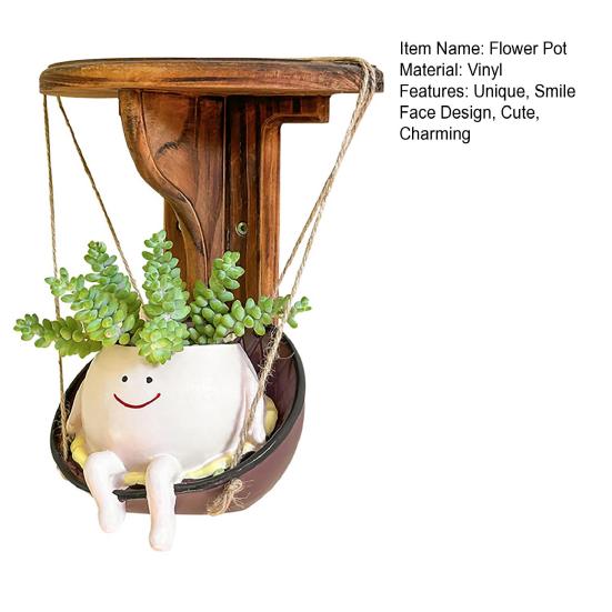 Hanging Swing Chair Planter Pot Cute Smile Face Flower Pot for Indoor Outdoor Plants Resin Head Plant Pots
