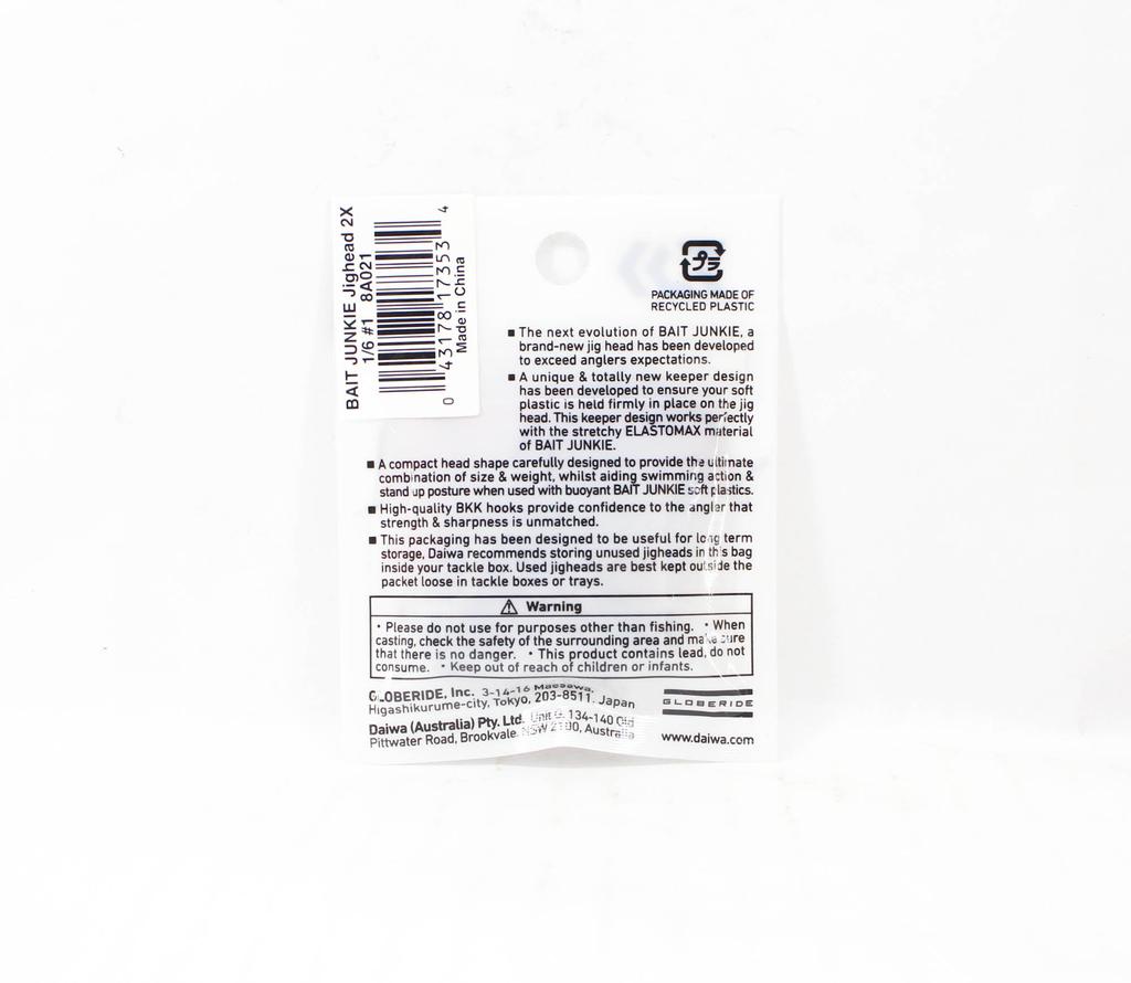Daiwa Jig Head Bait Junkie 1/6 Oz 6 Per Pack Hook Size 1 (3534)