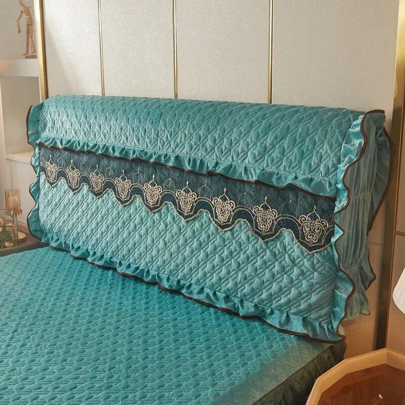 Кружевные чехлы на изголовье кровати, плюшевые бархатные двойные стеганые чехлы Queen King, защита от столкновений, полное покрытие, защита спины с карманом