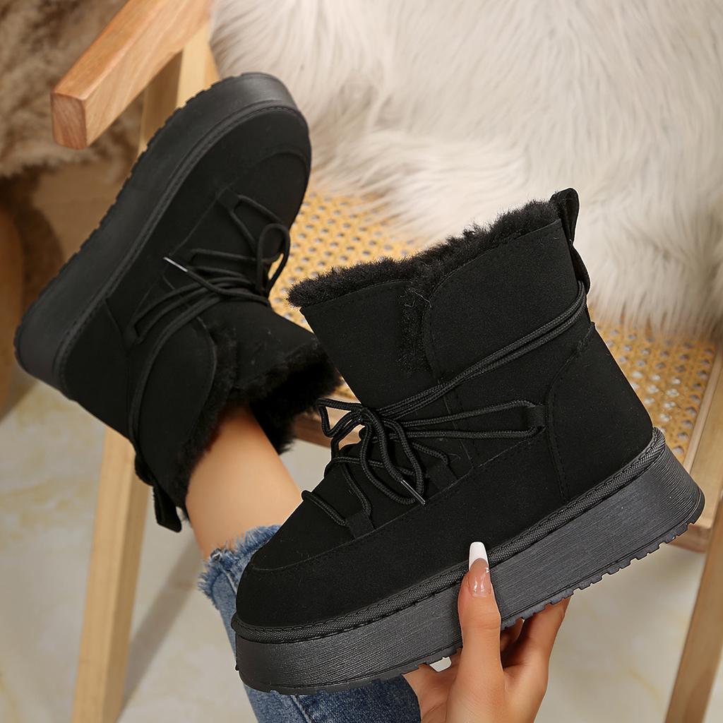 Новые зимние туфли с круглым носком, толстым дном спереди, без застежек, модные повседневные короткие теплые хлопковые туфли на шнуровке, женские зимние ботинки