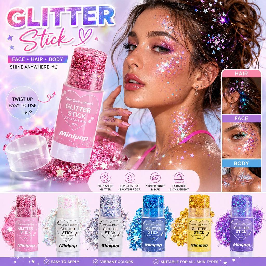 MINIPOP Body Paint Glitter Stick Face Lips Star Shimmer Festival