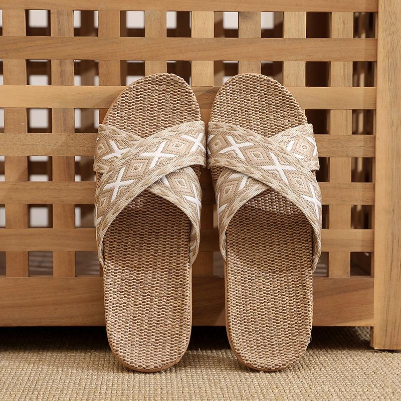Модные новые женские дышащие льняные тапочки