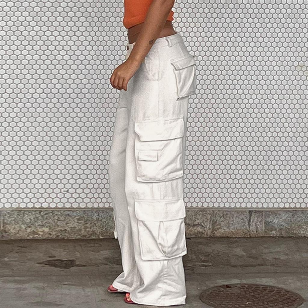 Женские мешковатые брюки-карго, спортивные штаны в стиле хип-хоп, повседневные свободные широкие брюки, джинсы с высокой талией