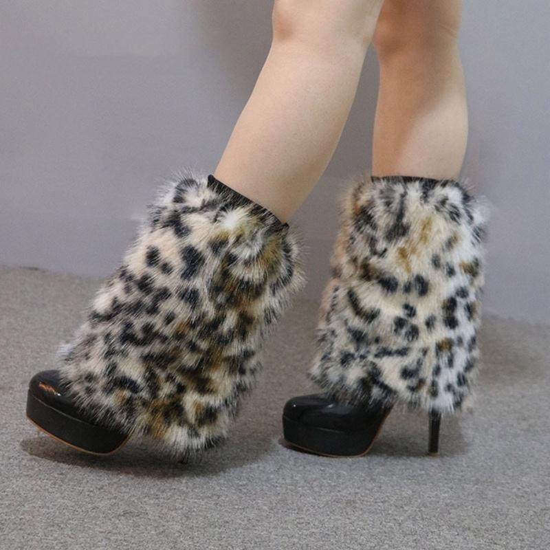 Plush Furry Leg Warmers for Women Cozy Winter Boot Toppers Cuffs Thermal Warm Fuzzy Foot Covers Footless Socks Gaiters