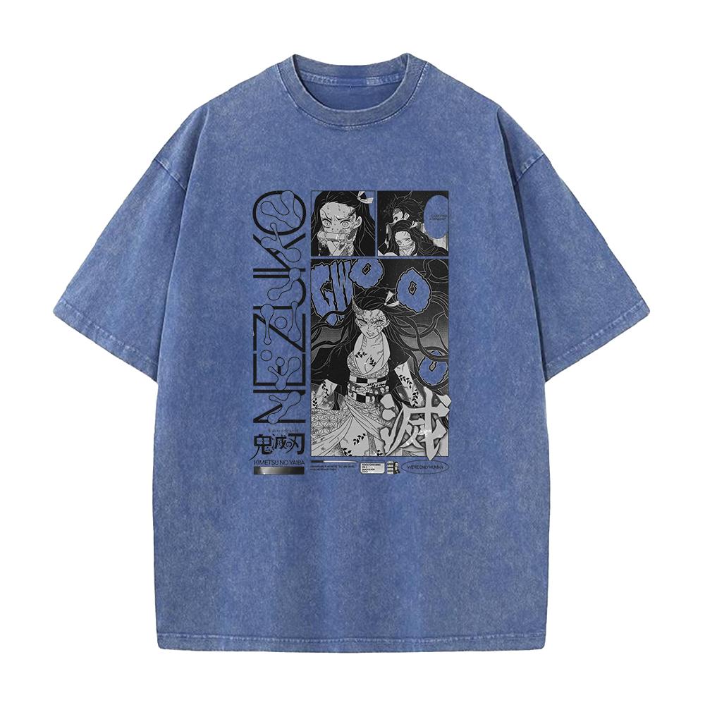 Аниме Клинок, рассекающий демонов Камадо Нэдзуко Каваи Футболка с графикой Мужская Женская Футболки Манга Хлопковая футболка с эффектом стирки Харадзюку Мужская Винтажные топы
