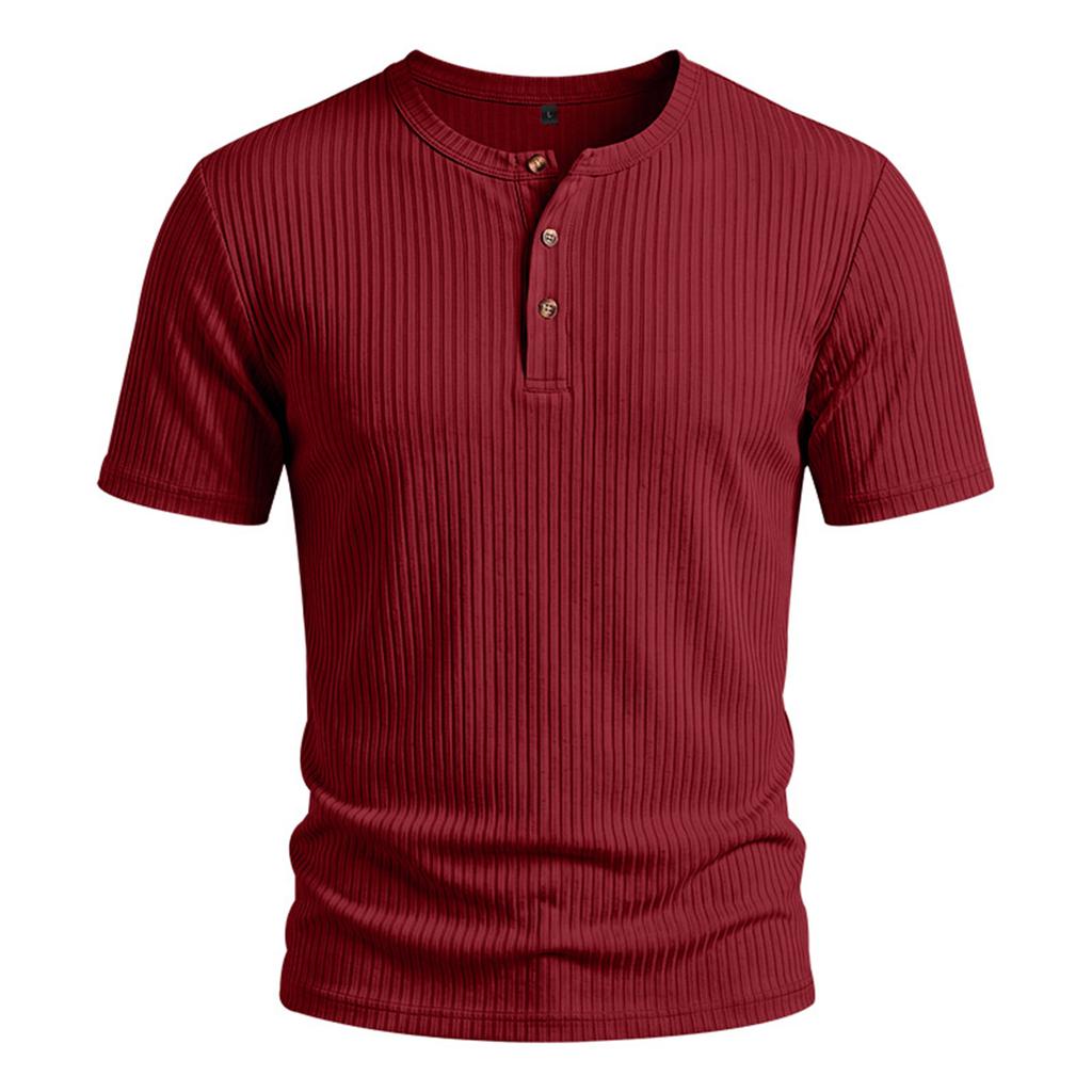 Мужская повседневная легкая рубашка-henley в рубчик, с коротким рукавом, с пуговицами на воротнике, облегающего кроя, из мягкой дышащей ткани, летний топ