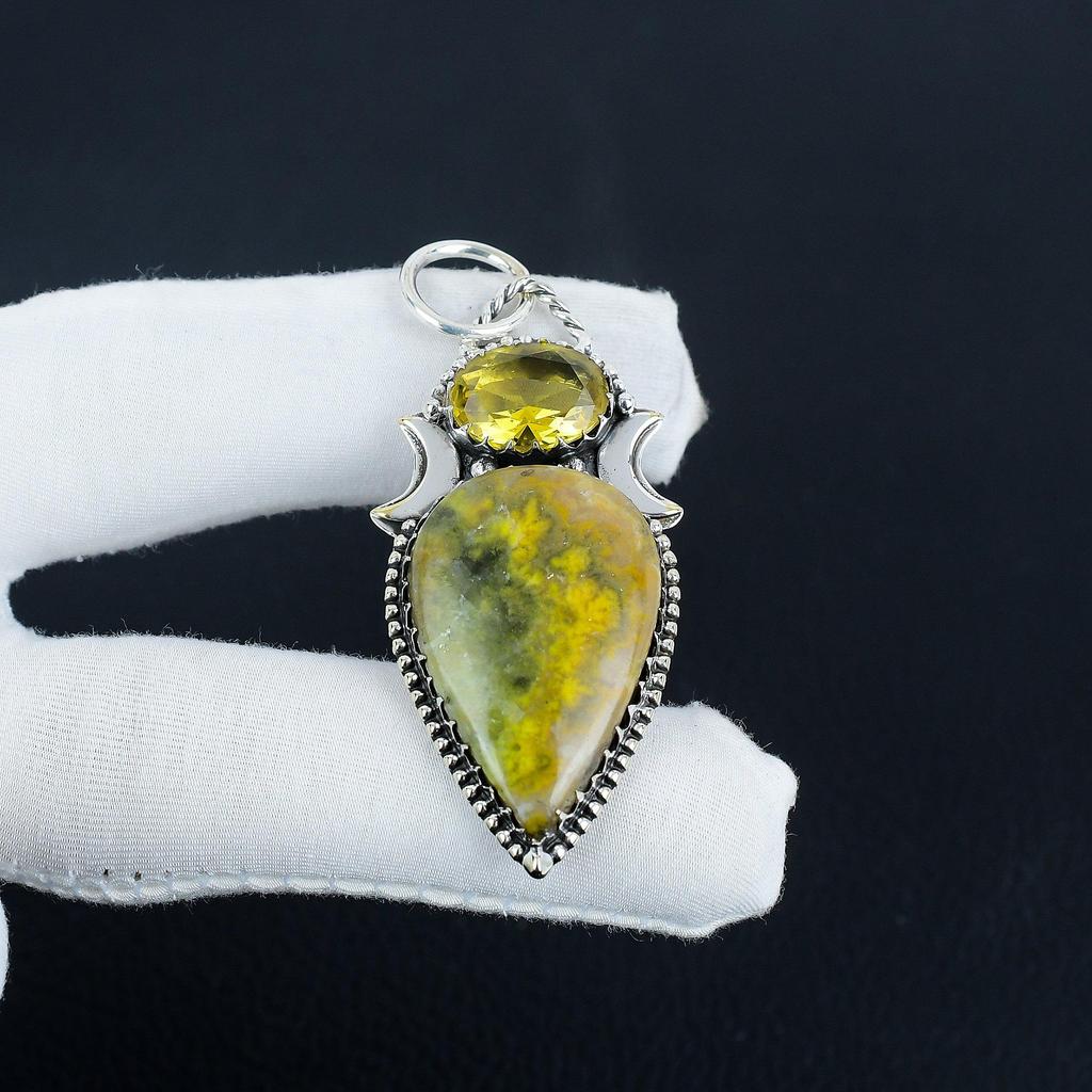 Natural Bumble Bee Jasper, Citrine Gemstone Silver Pendant In 925 Sterling Silver - Handmade Design, Everyday Wear Jewelry Engagement Gift