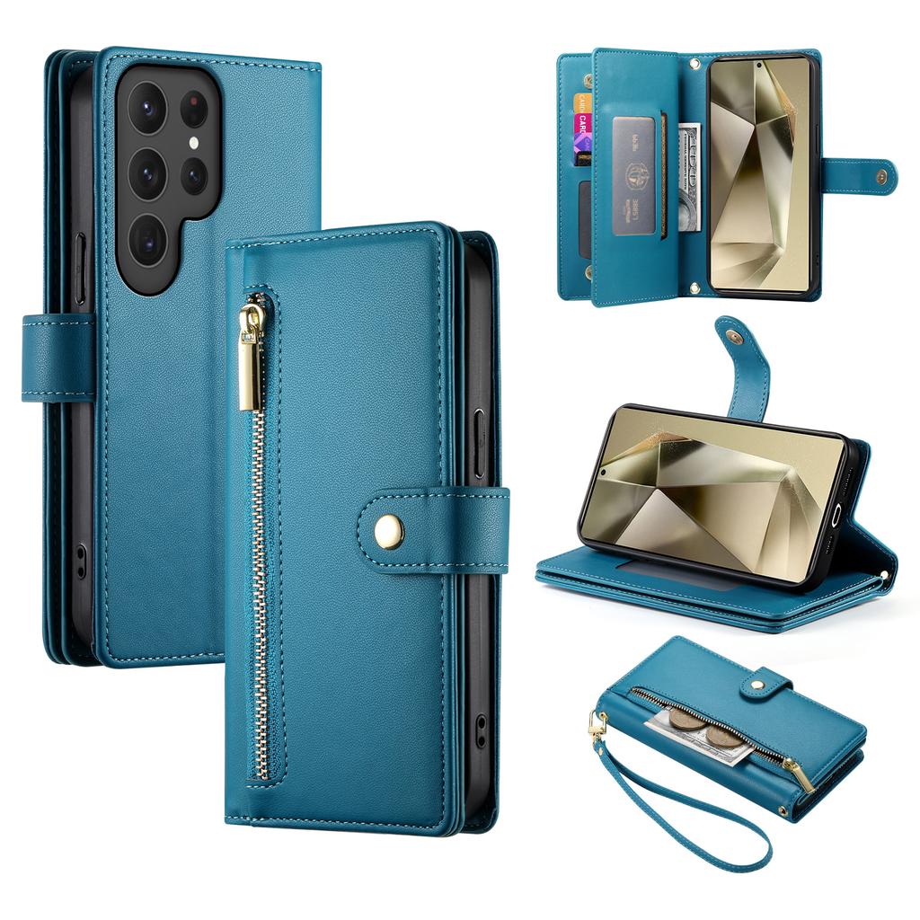 DF-011 For Samsung Galaxy S24 Ultra Case with Shoulder Strap Zipper Leather Phone Cover