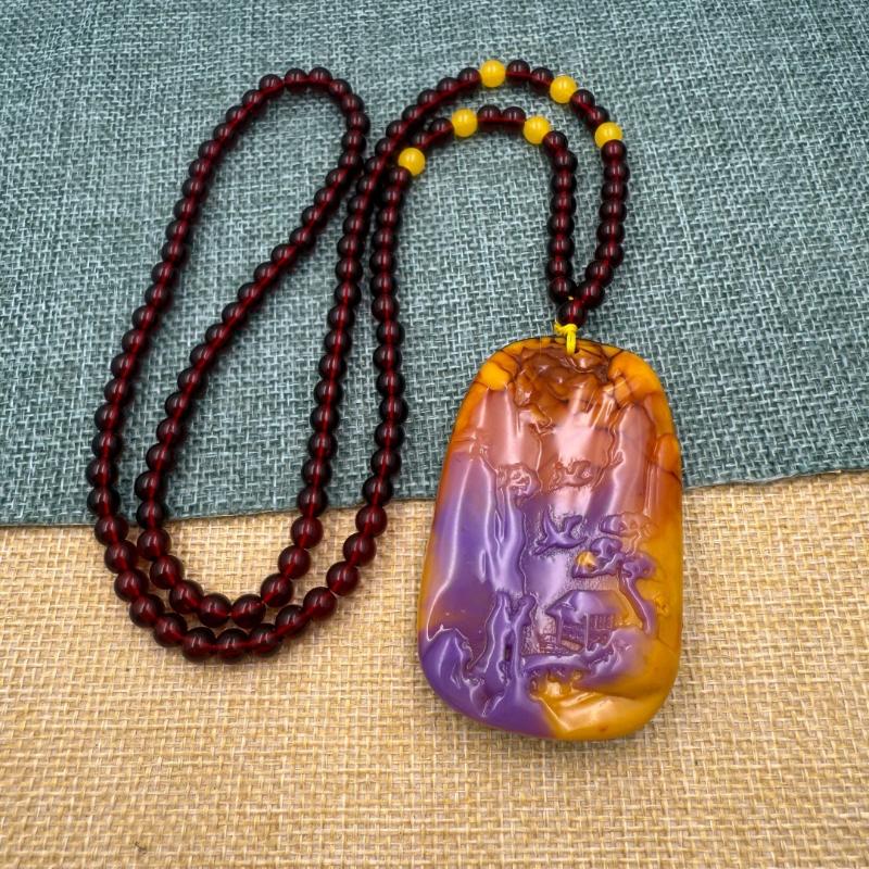 Chinese Style Purple Hand Carved Pixiu Gourd Pendant Necklace Long Sweater Chain Winter Women Jewelry Mother'S Day Gift