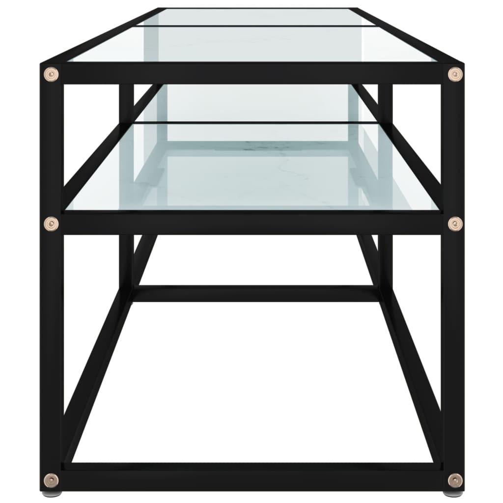 TV Stand in White Marble Look 140 x 40 x 40.5 cm Tempered Glass