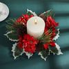 Christmas Candle Ring Mini Pine Leaf Candle Wreath Festive Seasonal Candle Holder Ring Farmhouse Holiday Decor