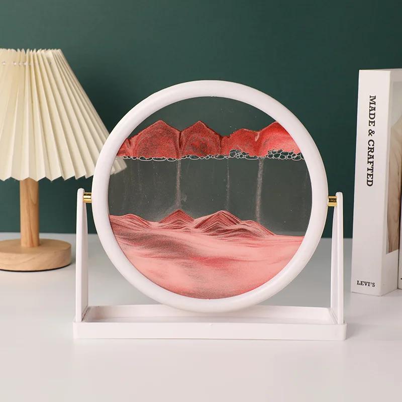 Sandscape Движущаяся песочная картина Круглое стекло 3D Песочные часы с зыбучим песком Вращающаяся рамка с текучим песком Песочная живопись Домашний декор Подарки