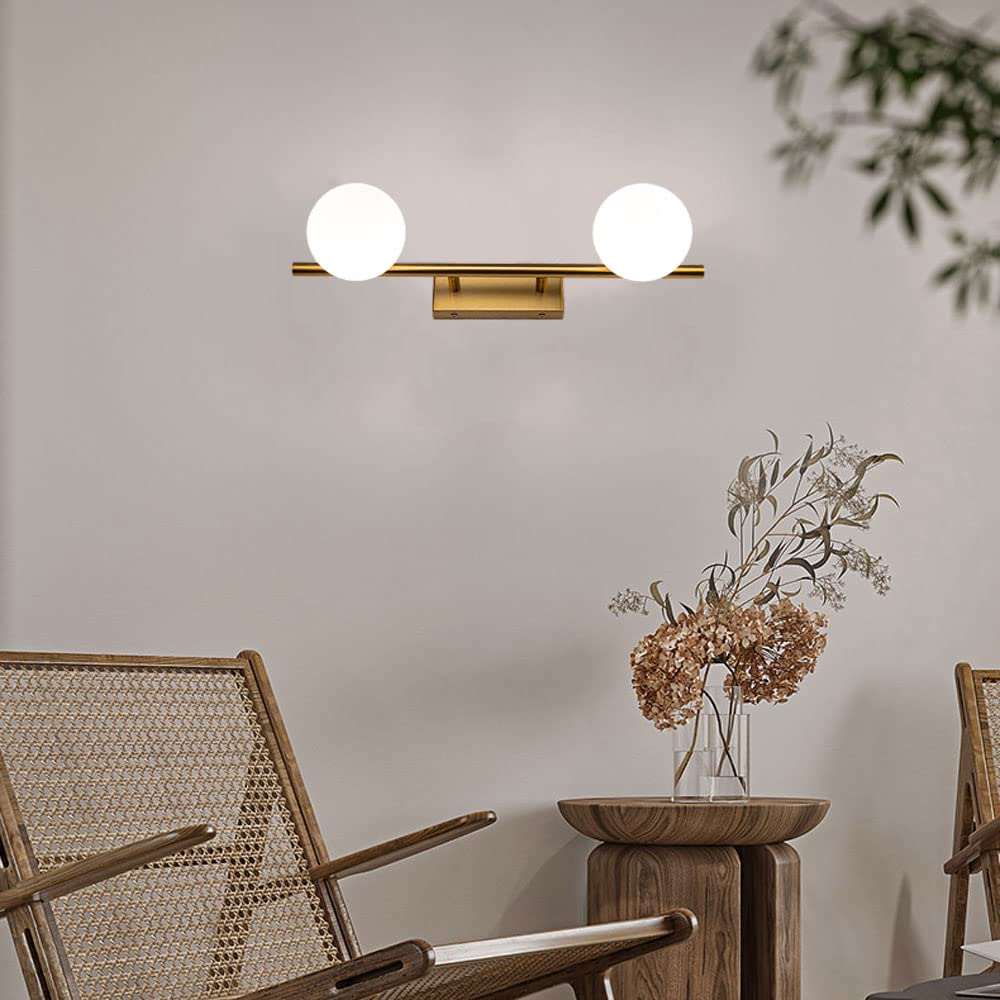 Stylish two-light wall light, brass and glass, for bathrooms and living rooms. G9 Gold, retro and modern, indirect lighting. WALL-LAMP-19-JP-A