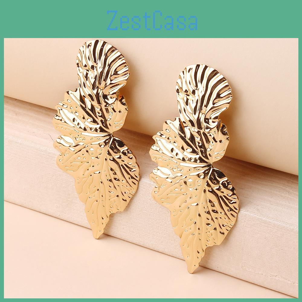 Earrings Metal Leaf With Gold Coating And Bold Design For Gift And Wedding
