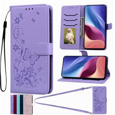 Кожаный чехол-книжка с бабочкой для Samsung Galaxy A36 A56 5G A26 A16 Honor X9C X7C Xiaomi Redmi 15 Note 13 14 Pro со шнурком, кошельком, слотом для карт, крышкой
