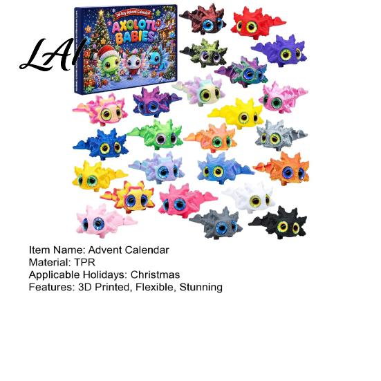 Holiday Boxes Axolotl Advent Calendar 2026 3D Printed Jointed Flexible Toys 24 Days Birthday Presents for Boys Girls Christmas Countdown with