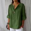 Summer Loose T-shirt Women's V-neck Cotton Linen Button Top T-Shirts Women’s