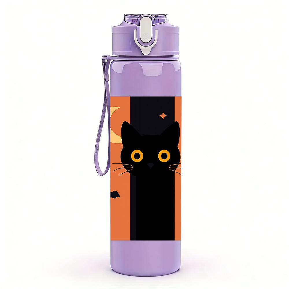 1PC Moon Black Cat Silhouette 750ml Color Plastic Sports Water Bottle Leakproof Flip Straw Lid For Sports Office Home Use